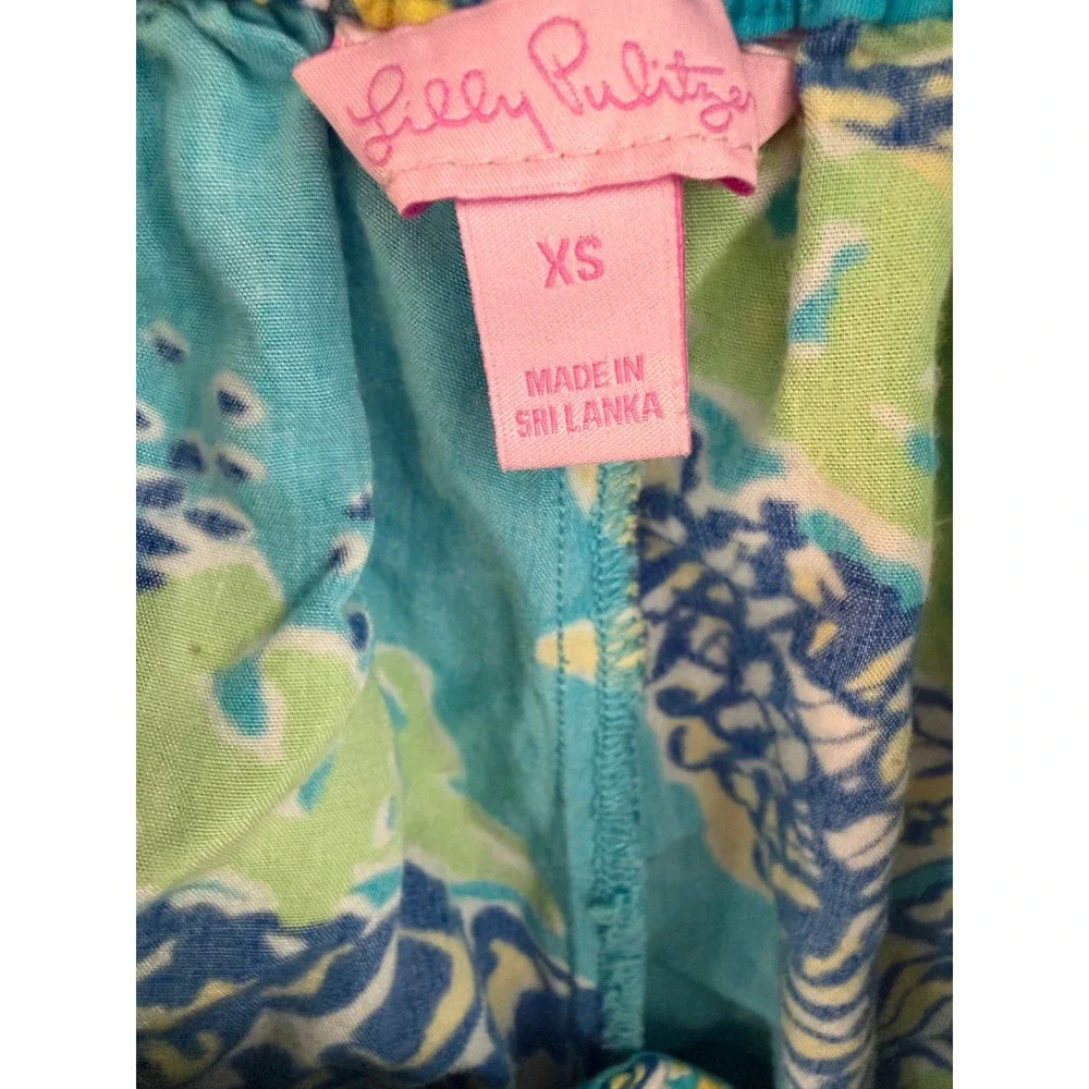 Lilly Pulitzer Callahan Shorts XS Blue Green Seashell Print Rayon‎ Beach Summer